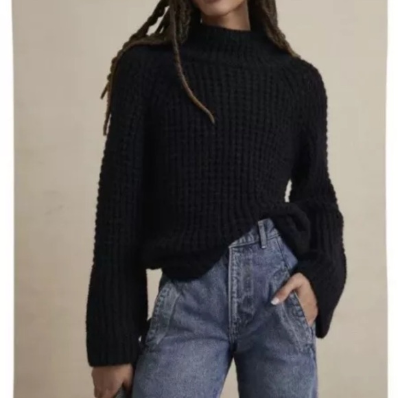 Anthropologie Maeve Dionne Cozy Black Knit Sweater XS NEW NWT Bell Sleeve RARE